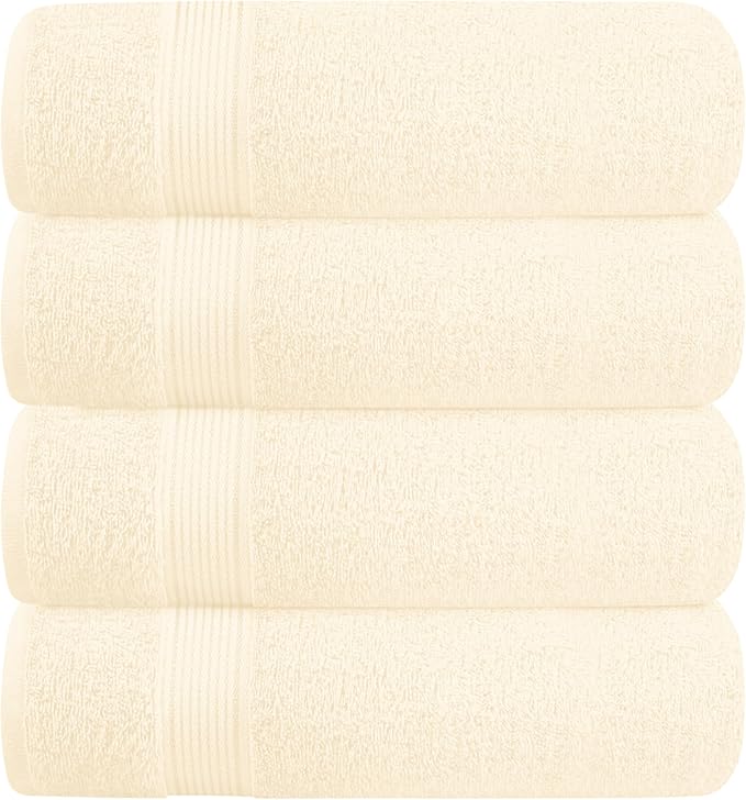 BELZZI Home Ultra Soft 4 Pack Oversized Bath Towel Set 27x54, Cotton Compact Bath Towels, Highly Absorbant Eco-Friendly Quickdry & Lightweight Towel, Ideal for Gym Travel Camp Pool - Ivory