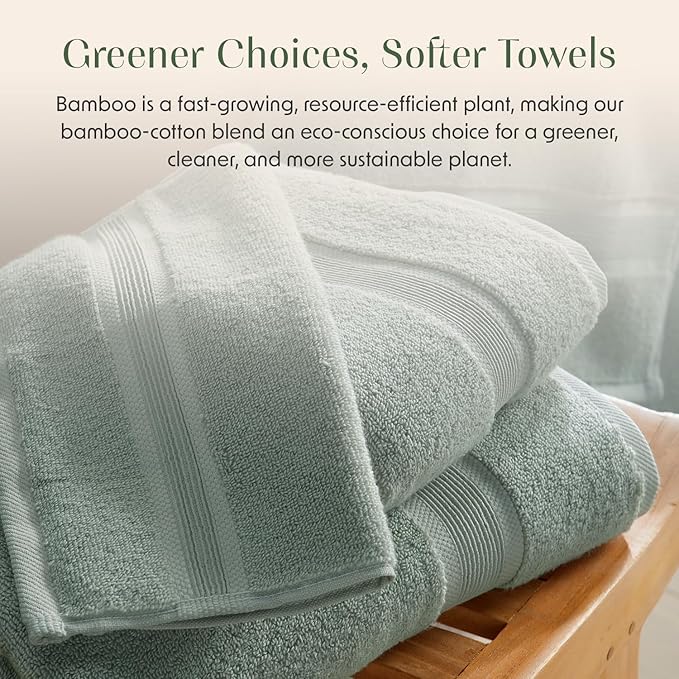 Springtree Home Luxury Bamboo Rayon Bath Towel Set of 4 | 35% Bamboo Rayon - 65% Cotton | Absorbent Quick-Dry Towels for Bathroom | Oeko-TEX Standard 100 Cotton | Eucalyptus