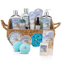 Aqua Elegante Bath Spa Gift Set - 15 Piece Premium Basket with Wash, Bubble Bath, Lotion, Salts, Body Scrub, Towel, Shower Puff, Bathbombs, Reusable Basket, Gifts for Women - Ocean & Coconut
