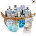Aqua Elegante Bath Spa Gift Set - 15 Piece Premium Basket with Wash, Bubble Bath, Lotion, Salts, Body Scrub, Towel, Shower Puff, Bathbombs, Reusable Basket, Gifts for Women - Ocean & Coconut