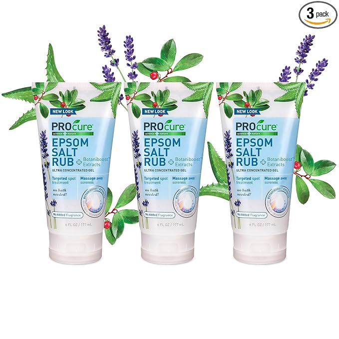 PROcure Epsom Salt Rub Gel – Concentrated Muscle Relief with Organic Aloe Vera & Essential Oils for Aches, Soreness & Tension – 3 Pack