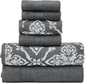 Modern Threads Amaris 6-Piece Reversible Yarn Dyed Jacquard Towel Set - Bath Towels, Hand Towels, & Washcloths - Super Absorbent & Quick Dry - 100% Combed Cotton, Coal