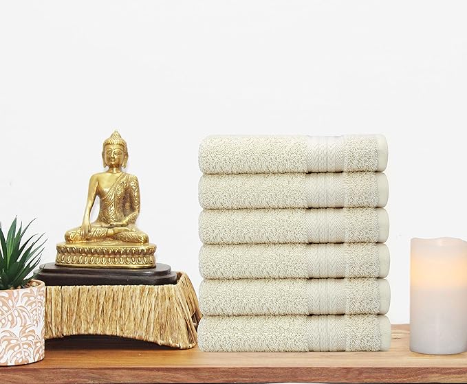 COTTON CRAFT Ultra Soft Hand Towels - 6 Pack -16x28-100% Cotton Face Towel Set - Absorbent Quick Dry Everyday Luxury Hotel Bathroom Kitchen Spa Gym Shower Pool Travel Picnic - Plush 580 GSM - Ivory
