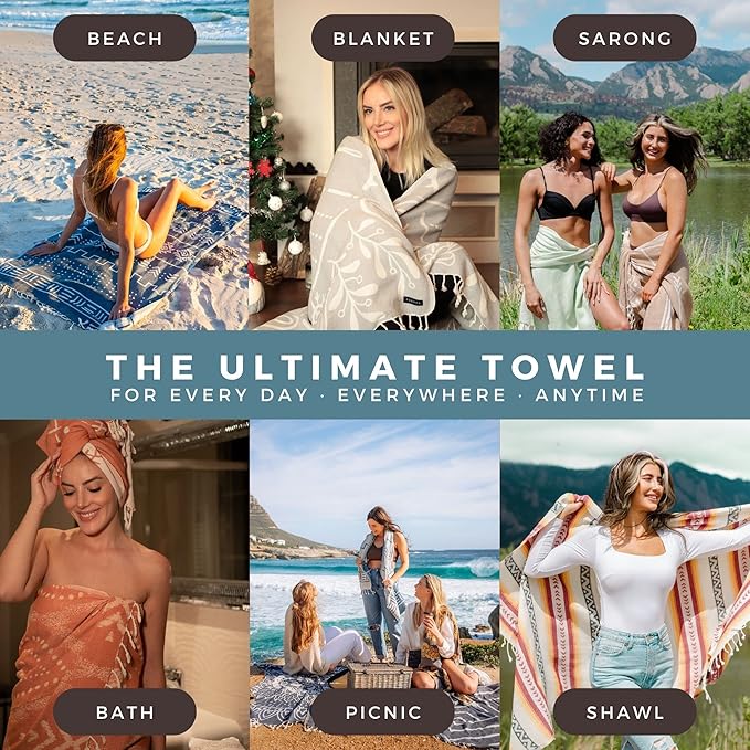 FESHKA Sand Proof Turkish Beach Towel – Oversized, Quick Dry & Lightweight Travel Towel - 100% Organic Cotton Beach Blanket - Perfect for Bath, Pool & Picnic | Frozen (Teal)