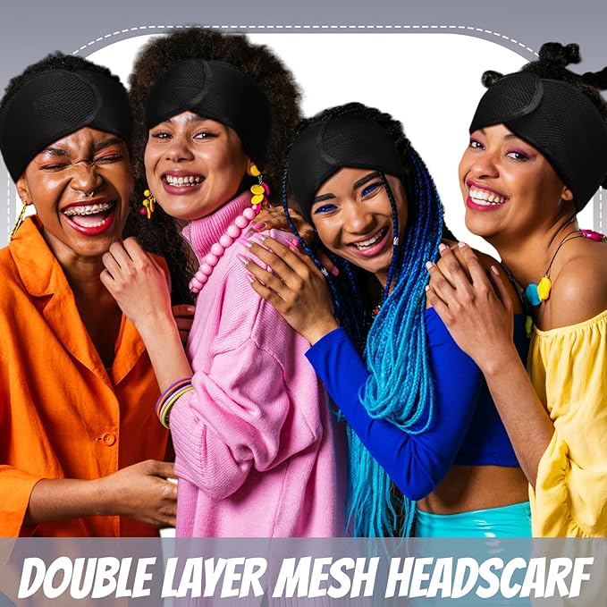 Xuhal 4 Pcs Mesh Hair Wraps for Black Women Sleeping Cap Hair Wrap Nets Spa Headbands for Sleeping Wash Face Make up(Black)