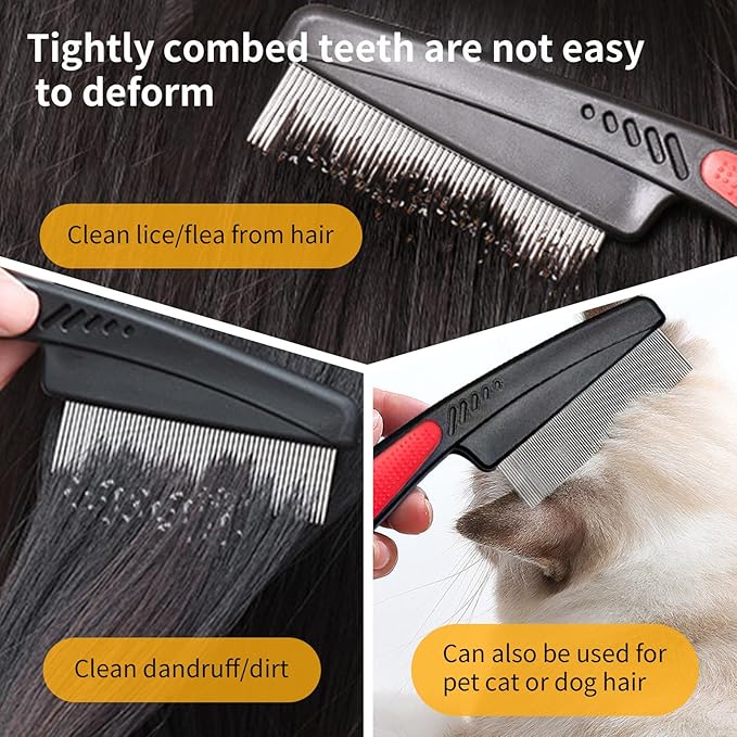 Dandruff Comb Wide Tooth, Stainless Steel Fine Tooth Lice/Psoriasis Scalp Detox Comb for Women, Men & Kids, Professional Portable Sweep/Massage/Clean Shower Brush Tool for Hair Care/Growth (Blue)