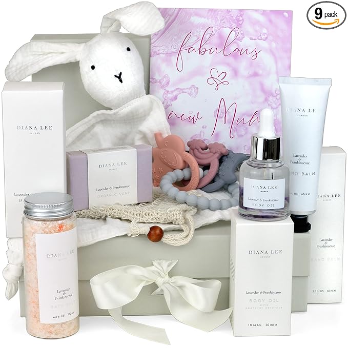 Jasmyn & Greene New Mom Gift Basket - 9 Luxury Baby Shower Gifts for Expecting Mommy To Be. Pregnant Moms Postpartum Kit Care Package. Newborn Baby Girl Gift Set with Pregnancy Spa Gifts for Women.