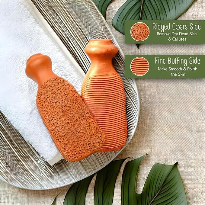 QUBA LINEN Pumice Stone for Feet - 2-Sided Terra Cotta Foot Scrubber, Professional Exfoliating Clay Stone for Feet Hands Body Care - Pumice Stone for Feet Callus Remover, Brown (Pack of 2)