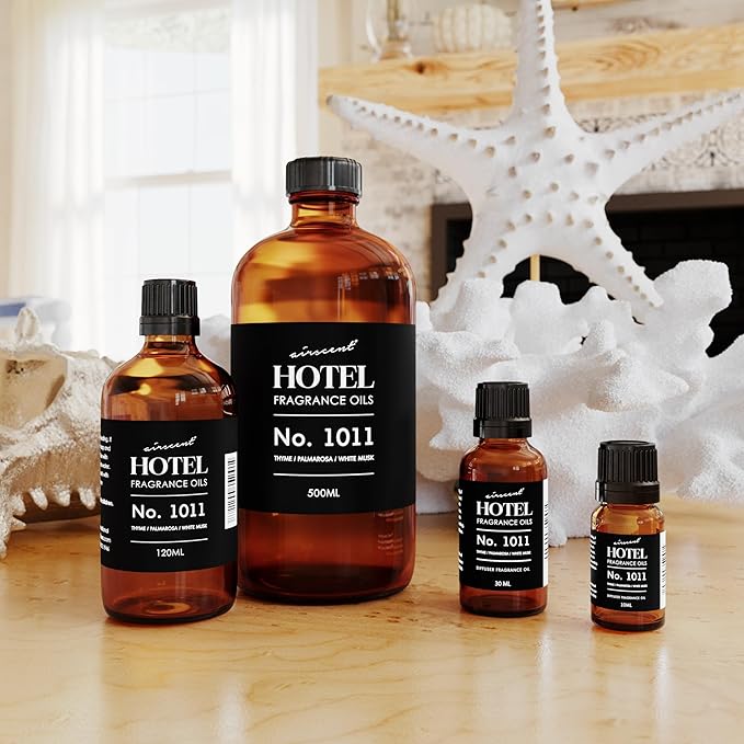 AirScent Hotel Diffuser Oil No. 1011 Inspired By The Beach Villas Hotel Scent - Premium Fragrance Oil for Ultrasonic and Waterless Diffusers and Crafting - 500 mL, 16.9 fl oz Glass Bottle