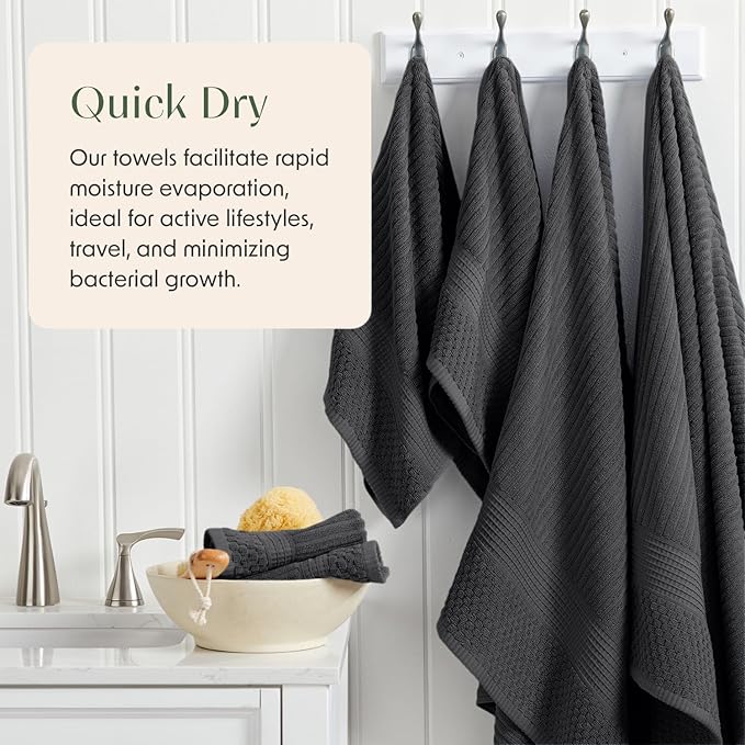 Springtree Home 100% Cotton Bath Towel Set of 4 | Super Soft & Absorbent with Quick-Dry Fibers | 4 Bath Towels | Textured and Durable Cotton | Krista Collection - Black Ink