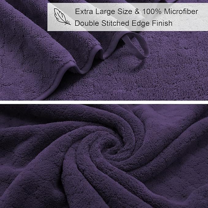 8-Piece Bath Towels Set,2 Oversized Large Bath Towel Sheet,2 Hand Towels and 4 Washcloths - 600 GSM Soft Microfiber Highly Absorbent Quick Dry Shower Towel Collection for Bathroom Hotel and Spa,Purple