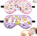 2 Pcs Sleep Mask for Kids Girls, Silk Eye Covers for Sleeping, Adjustable Strap & Light Blocking Design, Children's Bedtime Blindfold for Travel and Home Use (Rainbow Unicorn)