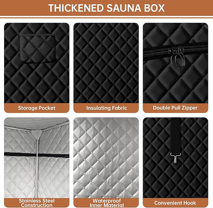 Springspa Portable Steam Sauna Box with 3L & 1500W±10%, Personal Sauna Tent with 9 Adjustable Heat Levels, Steam Sauna Full Body for Home, Foldable Chair, Extra Large Size 3' x 3' x 5.9'