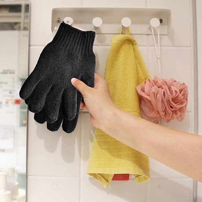 MIG4U Exfoliating Shower Gloves for Bath,6 Pairs Premium Nylon Body Wash Bathing Gloves for Men Women Spa, Massage and Skin Scrub, Dead Skin Remover with Hanging Loop, Black, Regular Size