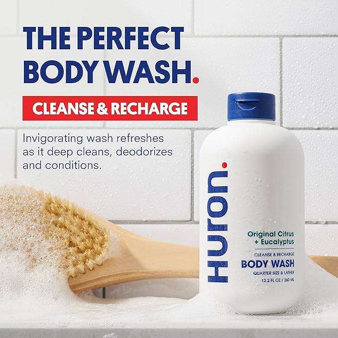 Huron Body Wash for Men and Women, Hydrating Daily Cleanser with Sea Salt + Driftwood & Sandalwood + Amber, Moisturizing Shower Gel, non-toxic, Phthalate-Free Clean Ingredients, 11.3 fl oz (Pack of 2)