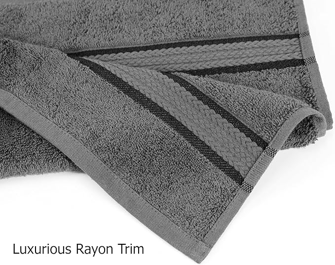 Cotton Craft Ultra Soft 12 Pack Wash Cloths 12x12 Charcoal Weighs 2 Ounces Each - 100% Pure Ringspun Cotton - Luxurious Rayon Trim - Ideal for Everyday use - Easy Care Machine wash