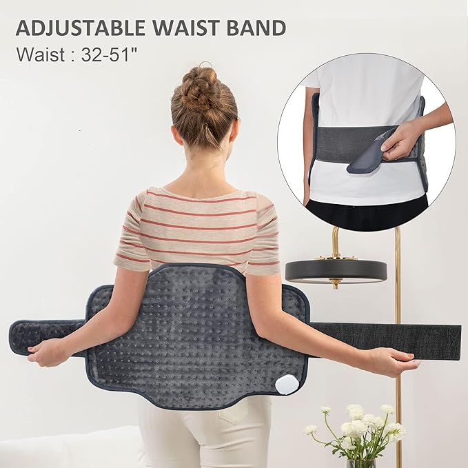 Snailax Heating Pad for Back Pain Relief，Electric Heat Pad for Period Cramps, Neck, Shoulders, Heated Pad with Adjustable Strap, 6 Heat Levels, Auto Shut Off, 16”x24”,Washable,Gifts for Mom Wife