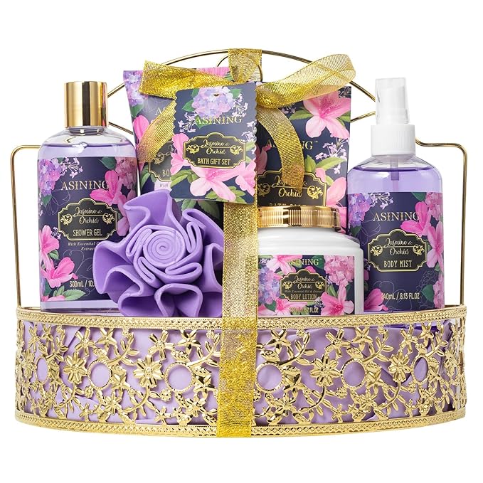 Beauty Kits for Women, Home Spa Baskets Bath Gifts, Bath Spa Kit for Women with Scents Lotion, Luxury Orchid & Jasmine Scent Gift Basket for adults Beauty & Personal Care Set Body Gift Set