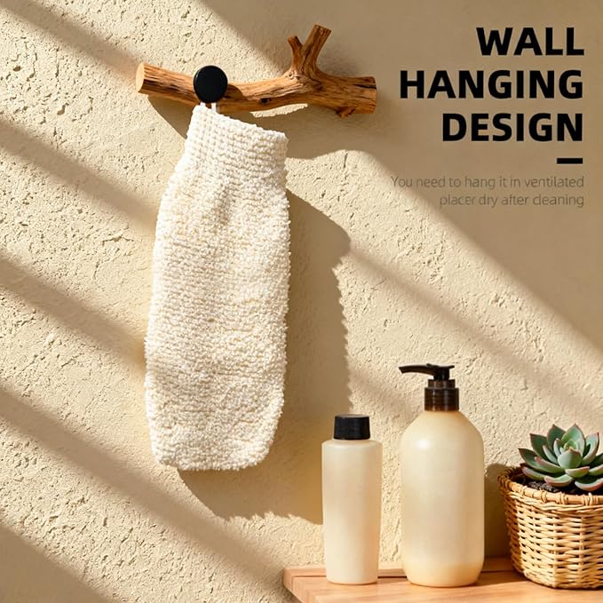 Exfoliating Gloves for Body Scrubber - 100% Natural Hemp Bath Mitts with Secure Cuff, Reusable Shower Washcloth for Dry Skin Relief, Soft Loofah Alternative for Men & Women2 Pack (White)