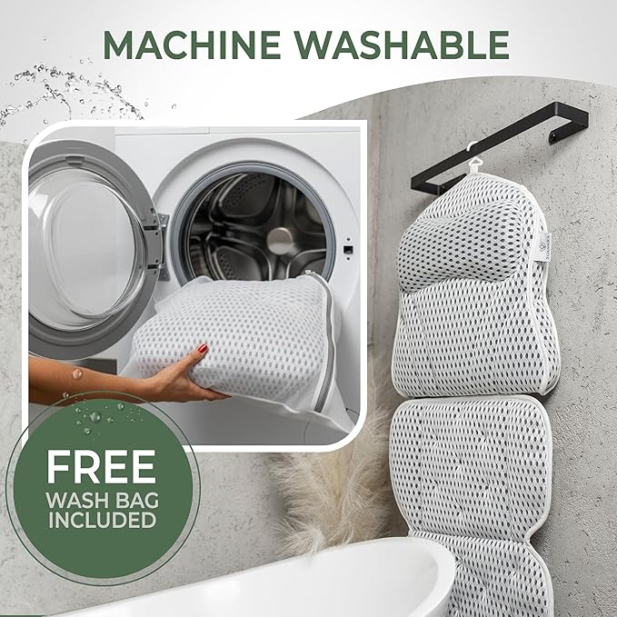 Full Body Bath Pillow for Tub with Free Bath Tray & Wash Bag – 2-in-1 Design | 5D Air Mesh, Detachable Headrest, Non-Slip Suction Cups, Machine Washable
