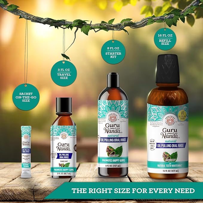 GuruNanda CocoMint Oil Pulling Mouthwash for Complete Oral Hygiene, 7 Essential Oils & Vitamins for Happy Teeth & Gums & Fresh Breath, Alcohol-Free, 16 oz (Pack of 2)