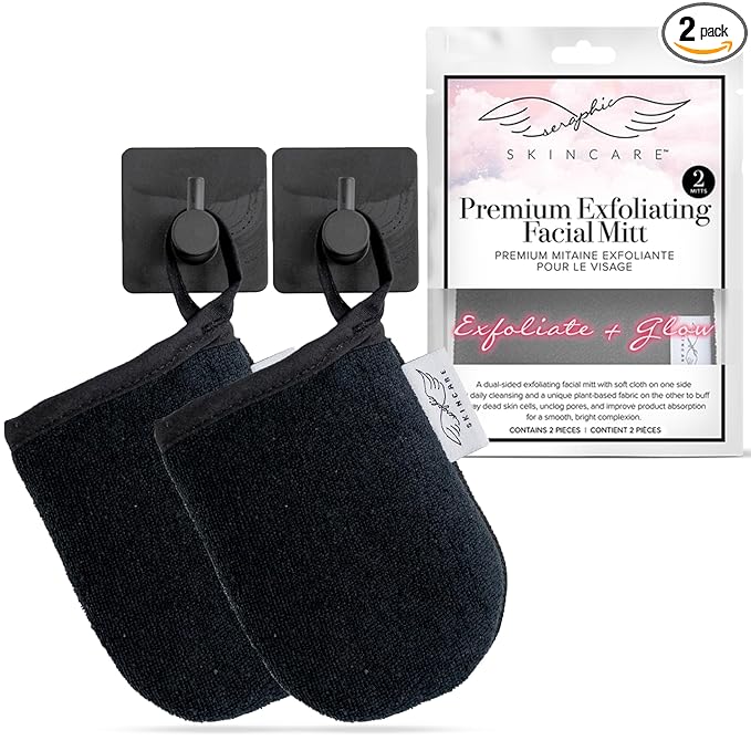 Seraphic Skincare Premium Exfoliating Facial Mitt (2pc) – Dual-Sided Face Scrubber Exfoliator & Dead Skin Remover, Makeup Remover for Gentle Cleansing & Exfoliation – Korean Face Exfoliating Glove