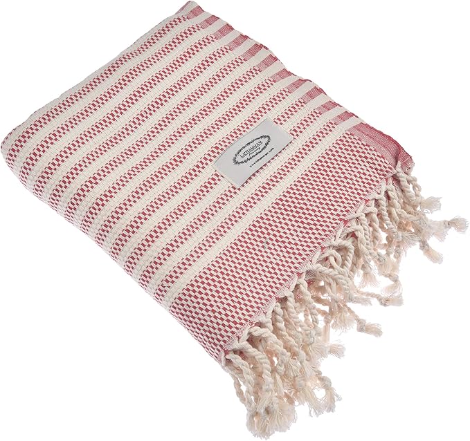 Personalized Embroidered Beach Towel | Throw Blanket, Easy Carry, Sand Free, Highly Absorbent, Quick Dry, Turkish Towels for Camping Bath Sauna Beach Gym Pool Yoga SPA by Lahammam, Shiran, Red