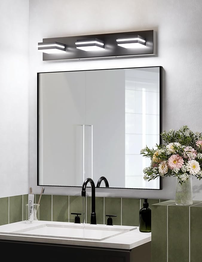 VOLISUN Modern Bathroom Vanity Light Fixtures (3-Light, 24-Inch), Matte Black LED Bathroom Lighting Fixtures Over Mirror, 360°Rotatable Head, LED Vanity Lights for Bathroom (Cool White 6000K)