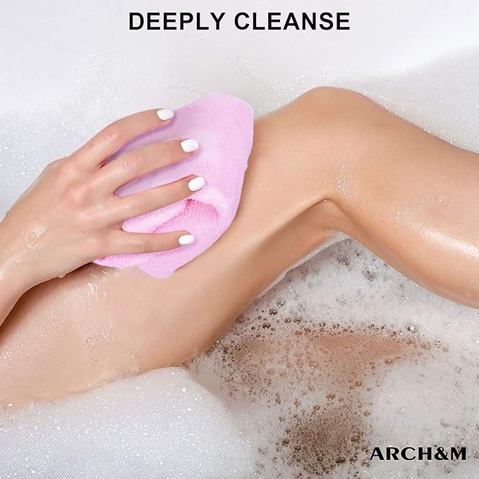 ARCH&M 35-Inch Exfoliating Back Scrubber (3 Pack), Japanese Nylon Beauty Washcloth for Shower, Korean Body Towel for Deep Exfoliation, Removes Dead Skin, Off-White