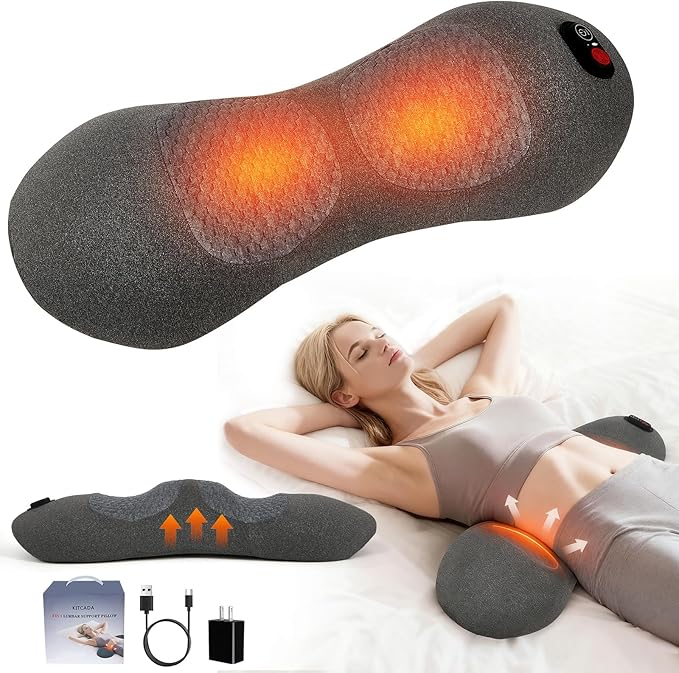Gifts for Mother,3 in 1 Back Massager Electric Lumbar Support Pillow with Heat, Adjustable Height for Bed and Chair, Design to Support Lower Back Comfort, Relaxation Device for Home Use
