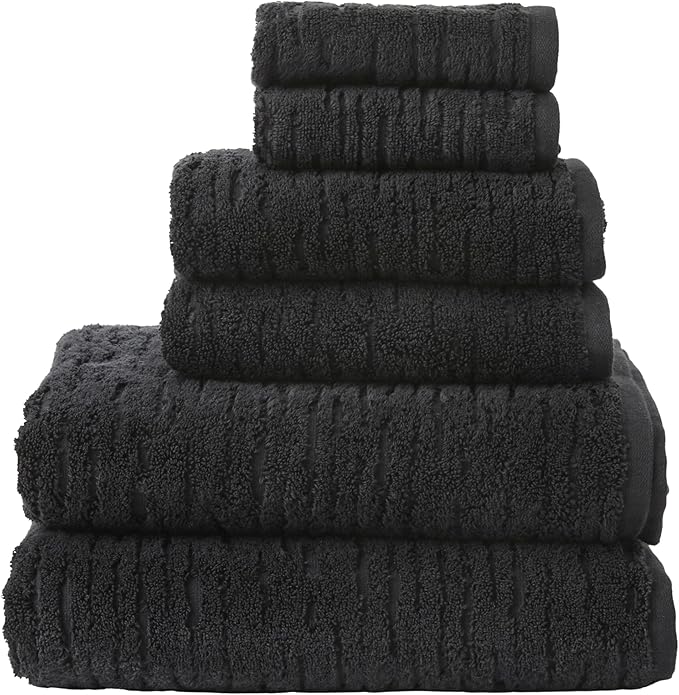 SKL Home CloudSoft 100% Cotton Luxury 6-Piece Towel Set, 600 GSM, Ultra Plush & Absorbent - 2 Bath Towels, 2 Hand Towels, 2 Washcloths, Slate