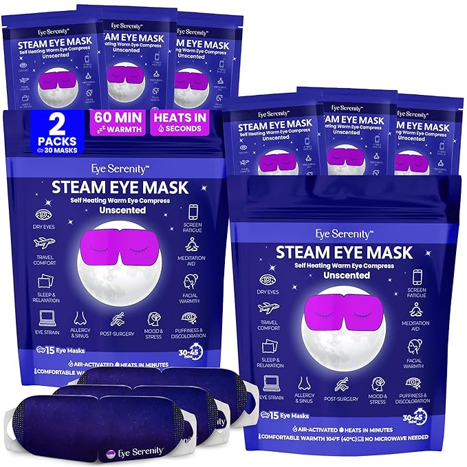 Eye Serenity Steam Eye Mask, Heated Eye Mask, Self Heating Warm Compress for Dry Eyes, Fast Relief for Stye, Puffy Sensitive Eyes, Moist Heat, Mothers Day Gifts for Women and Men - Unscented