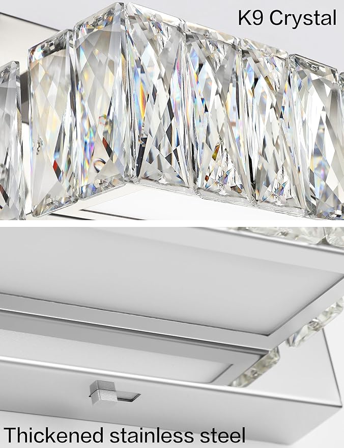 ZUZITO 30in LED Bathroom Lights Over Mirror Modern Crystal Vanity Lights Bar Chrome Wall Lighting for Bath