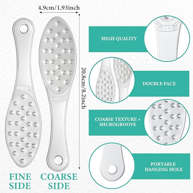 2 Pcs Stainless Steel Foot Scraper Metal Foot File Double Sided File Callus Remover Professional Feet Rasp Scrubber for Wet or Dry Skin Easy to Clean Pedicure Tool Heel (Combination Style)