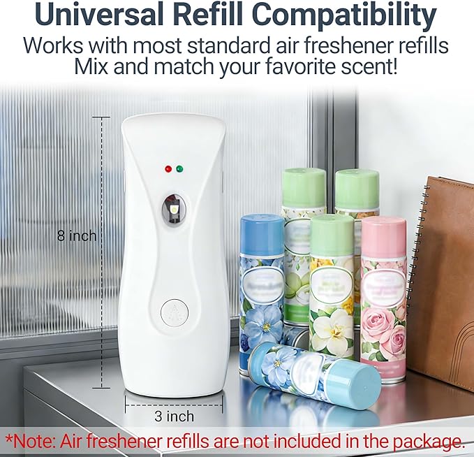Automatic Air Freshener Dispensers (1-Pack) Timing Aromatherapy Diffuser for Bathroom, Office, Commercial & Home, Wall Mounted or Freestanding, White