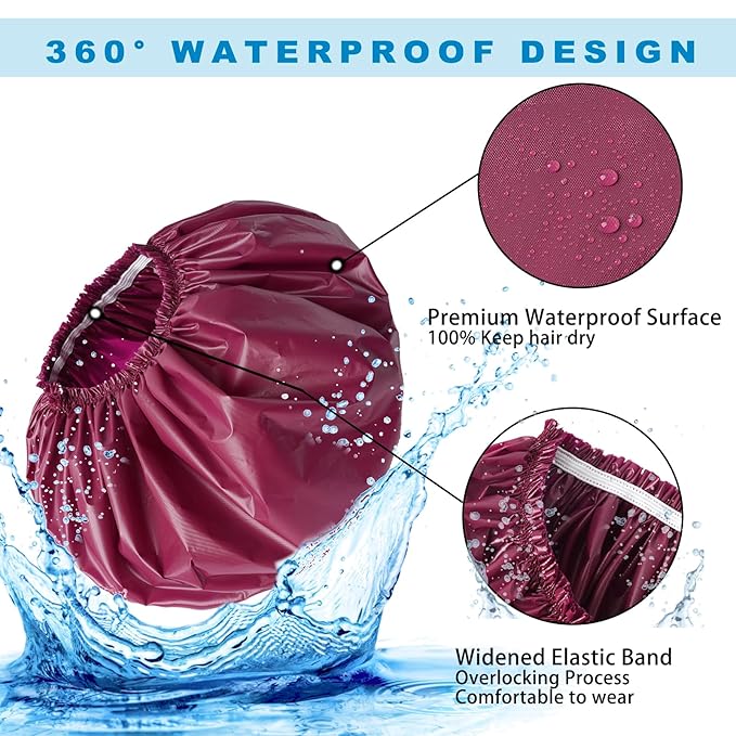 Jumbo Size Shower Cap 2 PCS Waterproof Shower Caps for Women, Extra Large Shower Cap, Reusable Super Large Bath Caps Hair Cap for Long Thick Curly Hair, Locs, Twist Braids - Grey+Purple-red