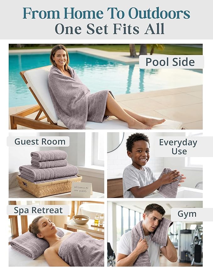 Casa Platino 100% Cotton Bathroom Towel Set - 12 Pcs - Very Soft, Quick Dry & Highly Absorbent - 4 Bath, 4 Wash Cloth, 4 Hand Towels - Ideal for Guests & Perfect for Your Bathroom - Platinum