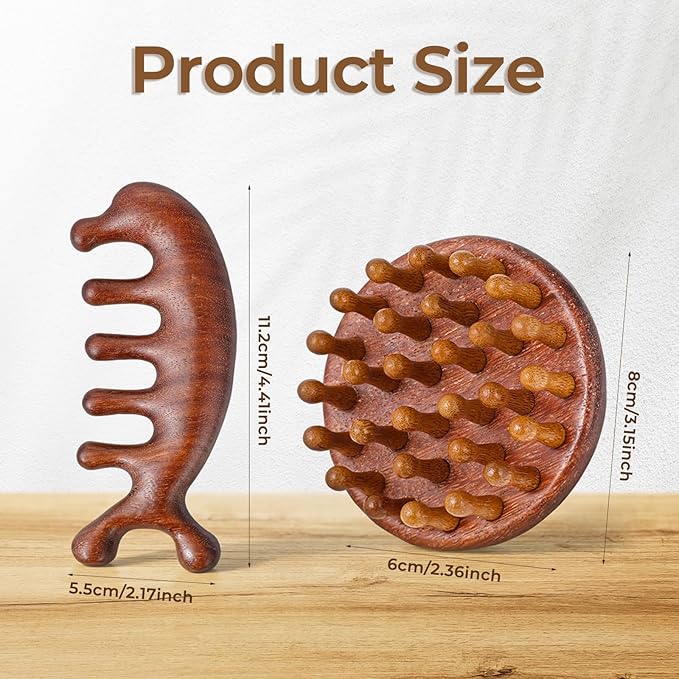 Wooden Scalp Massager & Hair Scrubber, Head Massager Brush for Hair Growth, Natural Sandalwood Wide Tooth Combs, Manual Scalp Scrubber, Portable Scalps Brush for Woman Men Wet Dry Hairs