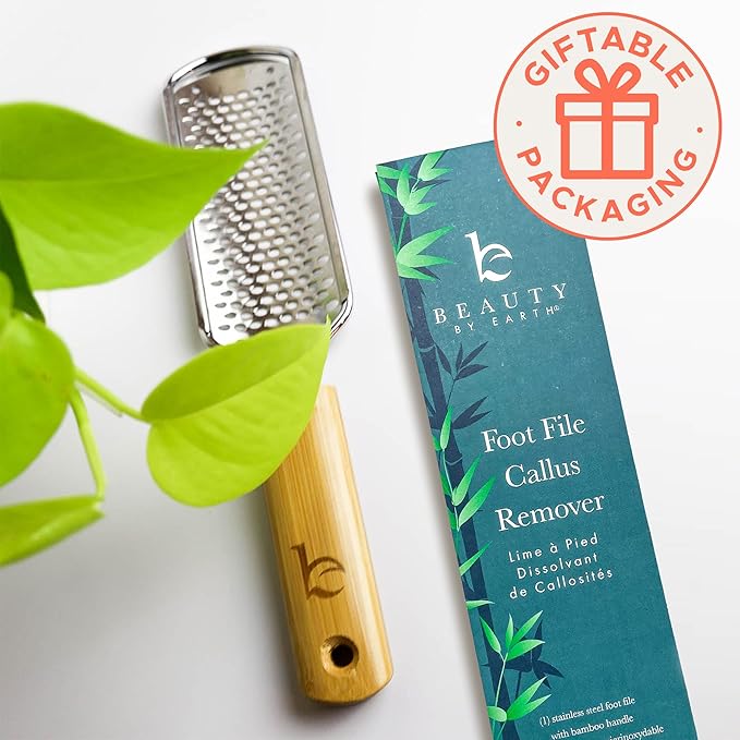 Foot File - Callus Remover Tool for Dead Skin Removal, At Home Pedicure Tools, Foot Rasp Callus Remover Feet and Heels, Smooth Soft Feet Using a Grater & Scraper (Bamboo & Stainless Steel) (1 Pack)