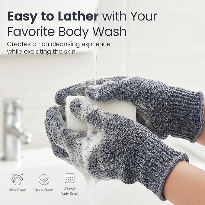 Yiclick Heavy Exfoliating Gloves 4Pcs, Exfoliating Mitts, Body Scrubber for Bath Shower Exfoliation, Body Scrub Exfoliator for Dead Skin Remover, Exfoliate Sponge Loofah Washcloth Men Women