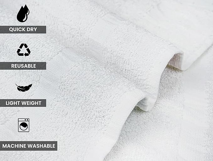 ZUPERIA White Bath Towels Bulk 60 Pack (24 x 48 Inches) - 100% Cotton Economy Light Weight Towels for Commercial Use - Quick Dry, Ultra-Soft, and Absorbent Bulk Towels