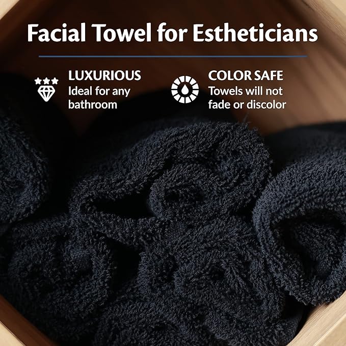 Black Bleach Proof Towels Set, 48 Pack 100% Cotton 16" X 27" Color Safe, Stain Resistant, Quick Drying Towels for Beauty, Hair and Nail Salon, Gym, Spa and Home Hair Care