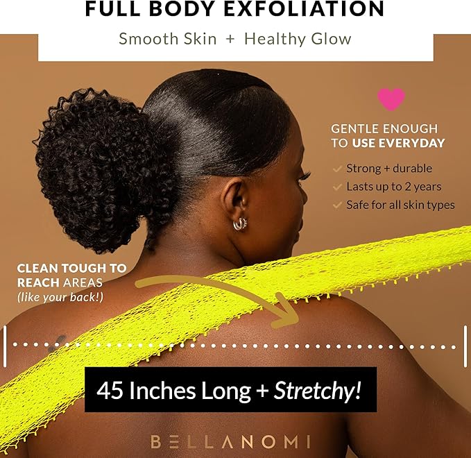 Bellanomi African Exfoliating Net Sponge - Authentic/Ethically Sourced from Nigeria / 45 inch Long (Keylime)