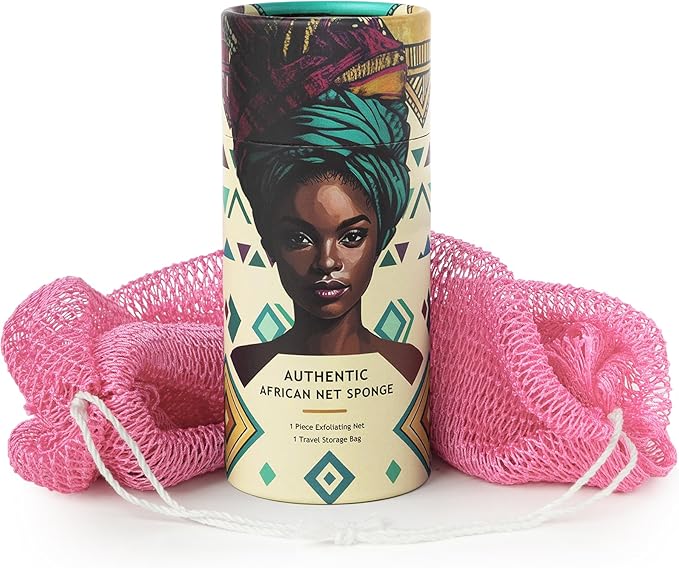 African Net Sponge Authentic - Afro Scrub Exfoliating Net Sponge with Knots - African Bath Sponges for Body Scrubber Exfoliator - Back Scrubber for Shower Bathing Accessories