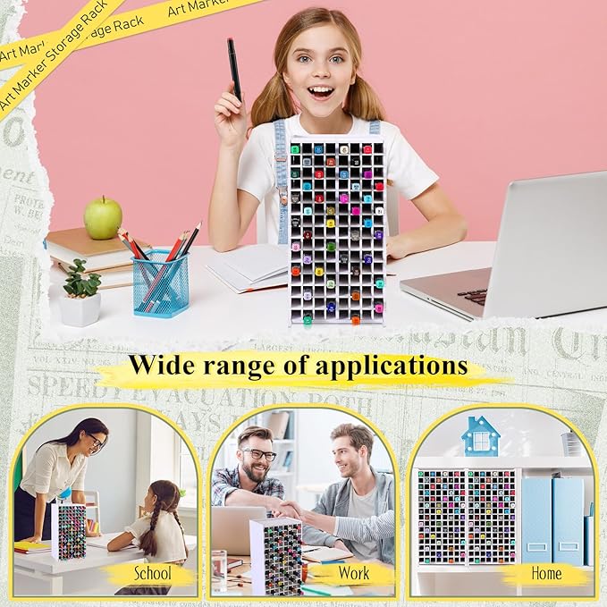 Sunnychicc 2 Pack Marker Storage Organizer, 240 Slots Total Art Supply Holder for Desk, Marker Rack with Removable Dividers for Colored Pencils & Paint Brushes (13 x 6.6 x 5.3 Inch)
