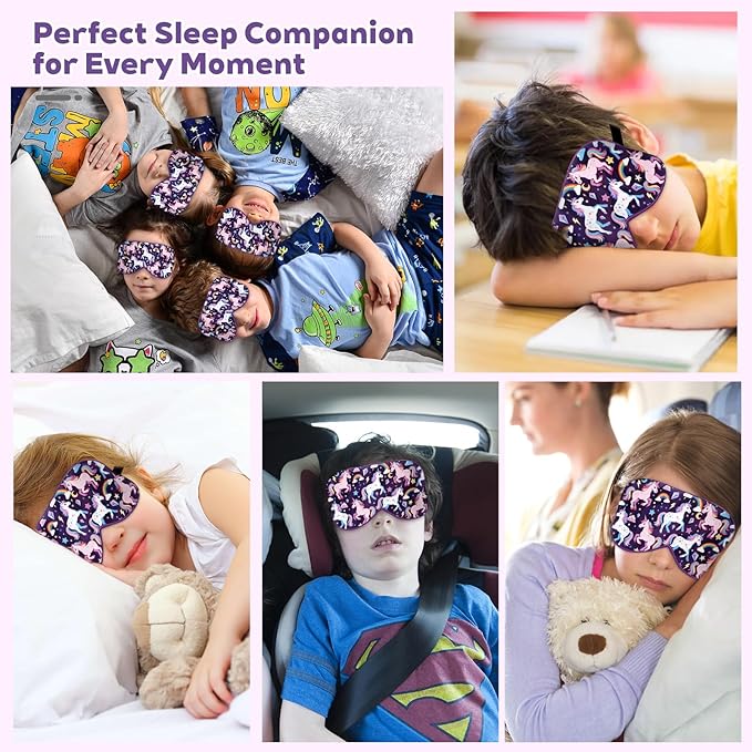 Kids Silk Sleep Mask: 100% Mulberry Silk Eye Mask with Adjustable Strap, Soft Blackout Boys Girls Sleeping Mask, Cute Printed Blindfold for Travel/School/Bed, Gift for Ages 5–15 (Space Cat Style)