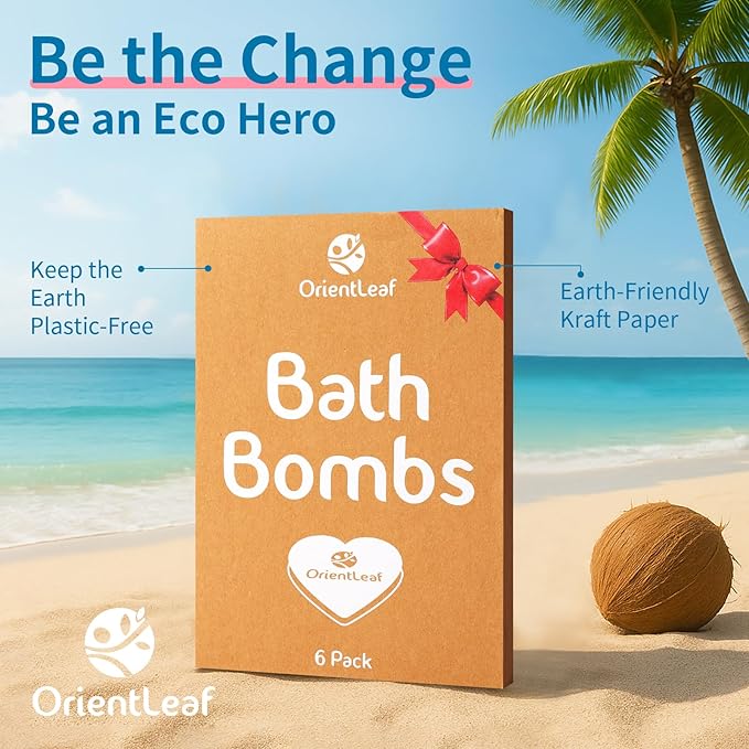 ORIENTLEAF Bath Bombs for Women, Stocking Stuffers, Bath Bombs Fruit Scented Strawberry, Orange, Coconut, 6 x 2 oz