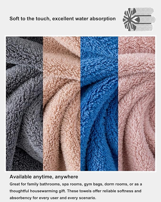 sakano 6-Piece Colorful Microfiber Bath Towel Set - Fast-Drying, Super Absorbent & Non Shedding Towels for Family, Gym, Spa and Salon -Pink+Dark Gray+Blue, 28x57 Inches