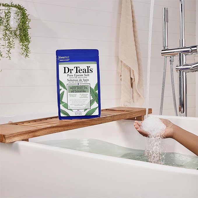 Dr Teal's Pure Epsom Magnesium Salt Soak, Cannabis Sativa Hemp Seed Oil, 3 lb