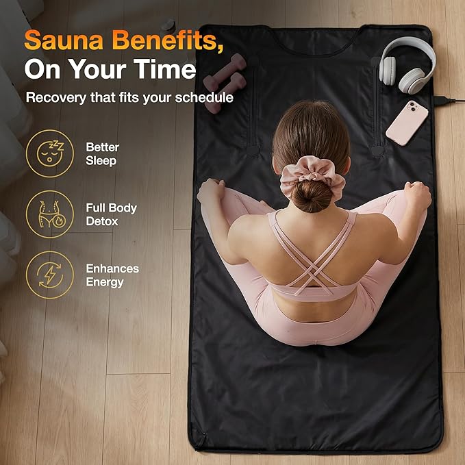 Infrared Sauna Blanket | XL Size Fits 6'5" | Low EMF Sauna Blanket for At-Home Muscle Recovery & Tension Release | Far Infrared Heat, Easy-Clean Waterproof Design, Fast Heating Temp 77–176°F